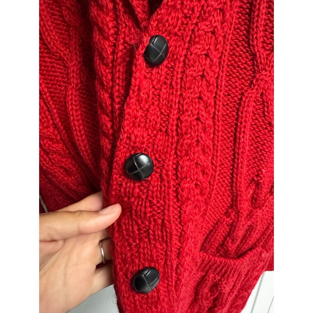 Aran Crafts Ireland 100% Wool Cable Knit Shawl Collar Cardigan – Red – Size XL - Picture 4 of 5